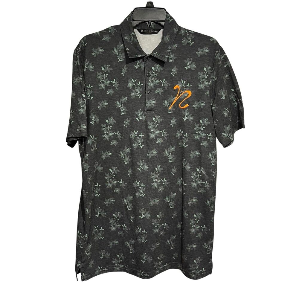 Travis Mathew Men’s M Green Floral Polo Stretch Short Sleeve Embroidered Altered